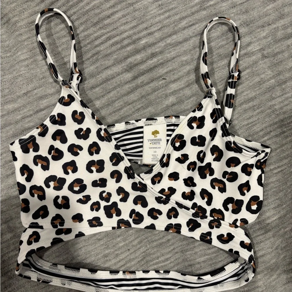 Tucker + Tate Girls Leopard Print Bikini Two Piece‎ Swimsuit Size 10 White Black
